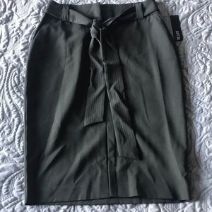 New Olive Belted Pencil Skirt with Center slit